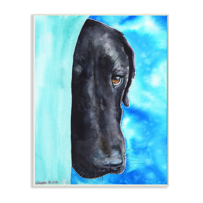«Bashful Labrador Dog» par George Dyachenko - reproduction d'art sur toile, H 19 po x l 13 po, Plaque de bois