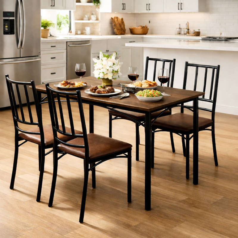Ensemble de table de salle à manger 5 pièces avec 4 chaises, Brun foncé / noir