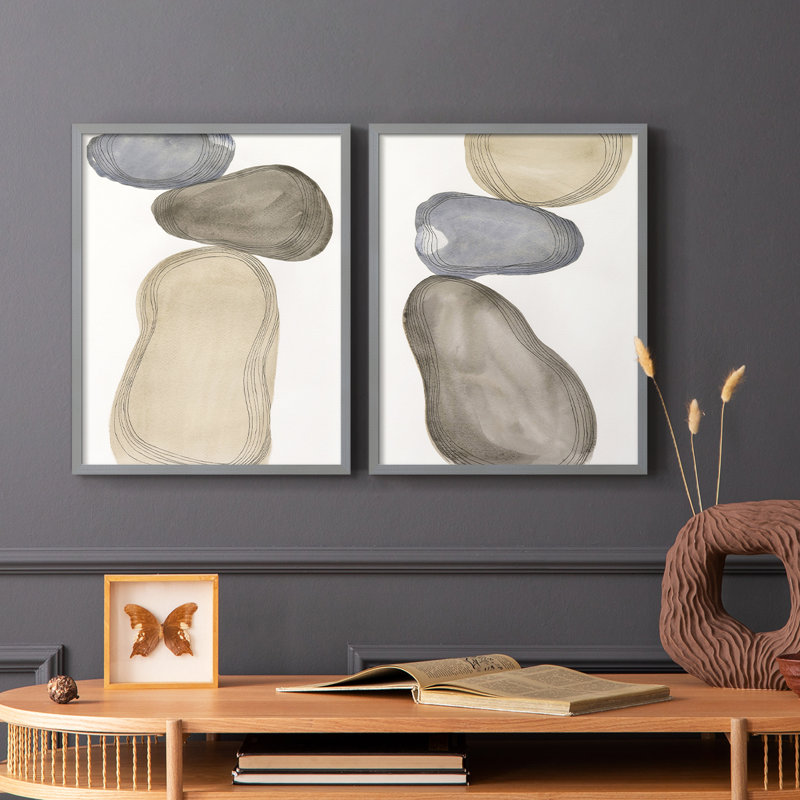 «River Rocks Contour I», reproduction encadrée de qualité supérieure - prête à être accrochée - aucun clou requis - aucun clou requis