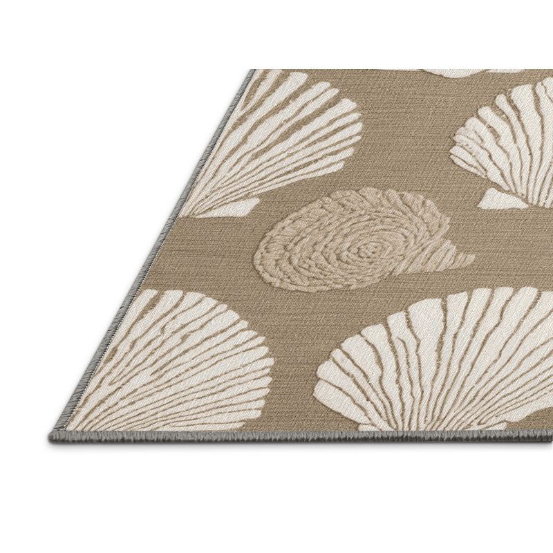 Washable Shell Surface Study Coastal Area Rug, Round 4'