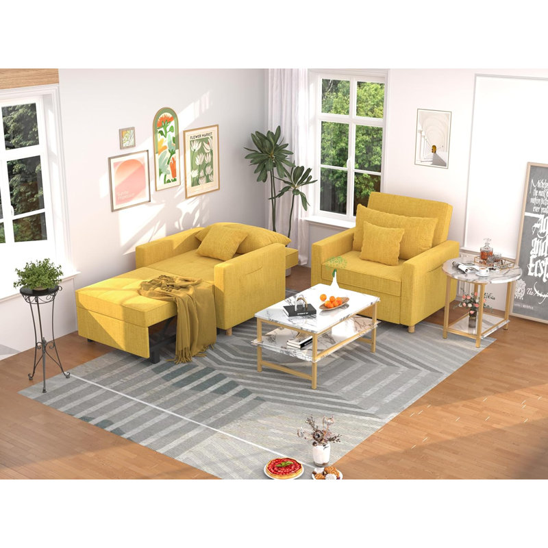 Emma-Leigh 1 Seater Fabric Accent Chairs Bed, Yellow Linen