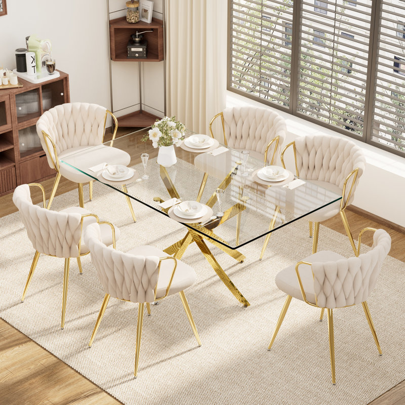 Ensemble de table à manger rectangulaire élégant pour 6 personnes, Beige, Doré, H 29,5 po x L 63 po x l 31,5 po