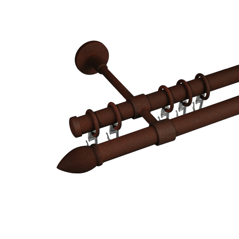Vega 2cm Double Curtain Pole, 8cm H x 120cm W x 5cm D, Rust coloured