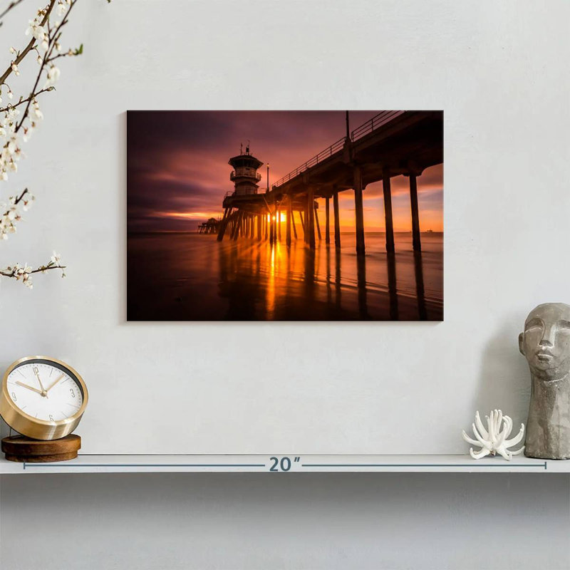 Coucher de soleil à Huntington Beach Pier, H 8 po x l 12 po
