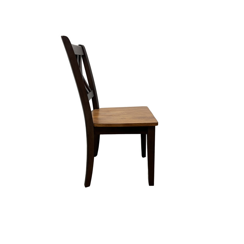 Donsha Solid Wood Cross Back Dining Chair In Walnut Maple, Whiskey/Mocha