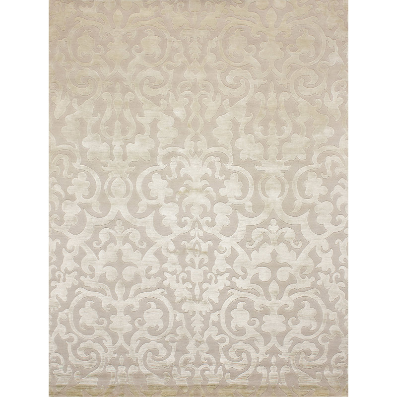 Ikat Area Rug in Ivory/White, Rectangle 6' x 9'