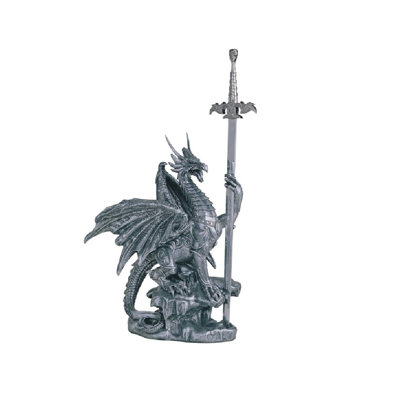 Medieval Dragon with Armor and Sword Guardian Figurine