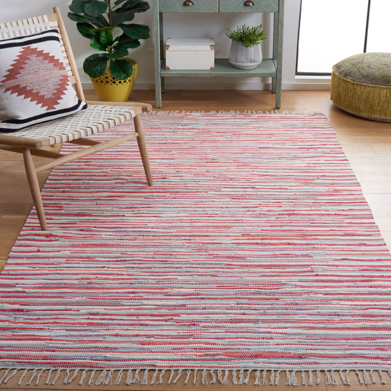 Fales Rag Rug Hand Woven Cotton Striped Rug, Rectangle 9' x 12'