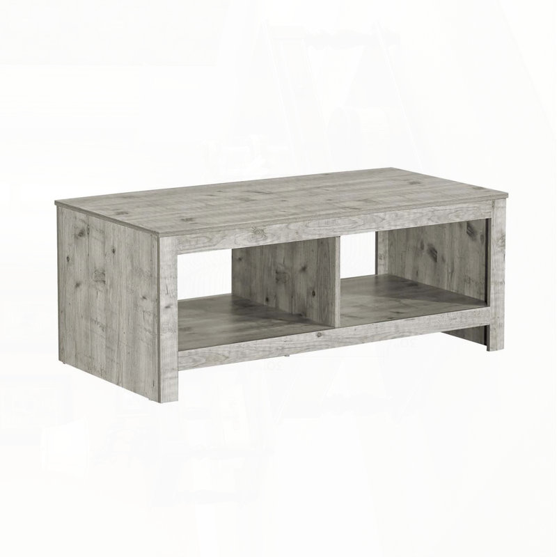 Table basse rectangulaire avec stratifié gris rustique et tablette inférieure
