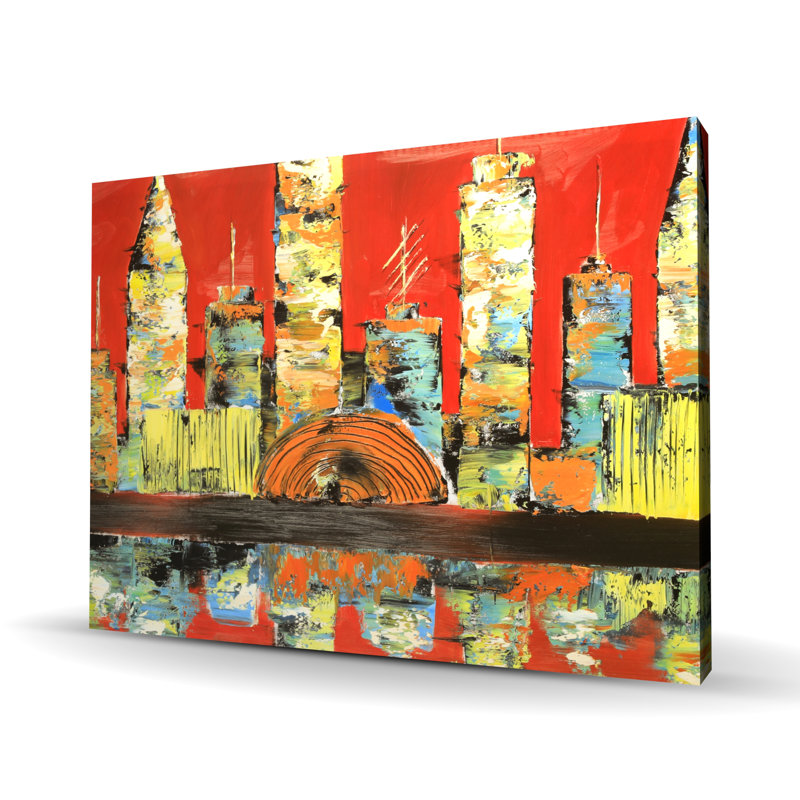 Horizon rouge abstrait - Toile jaune contemporaine pour la décoration intérieure