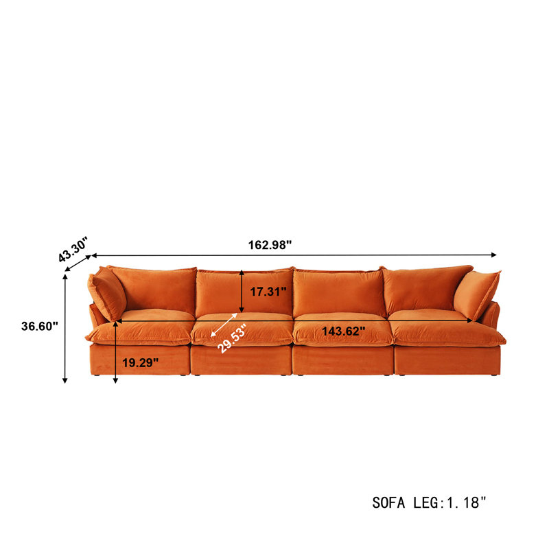 Fairford 4-Piece Upholstered Modern Corduroy Fabric Sectional Sofa, Orange Velvet