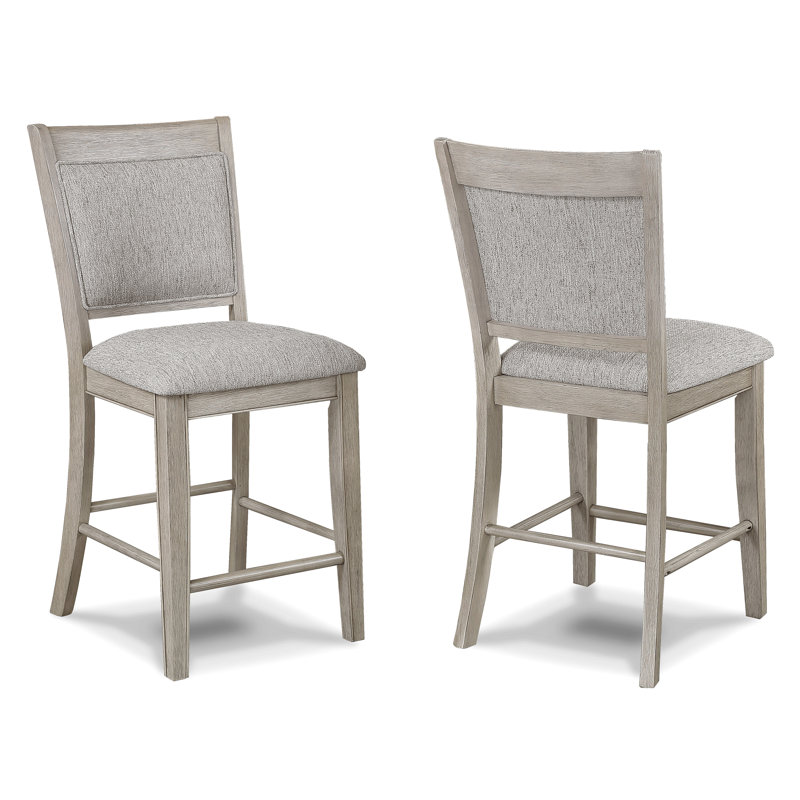 Tabouret de bar de style campagnard à 2 sièges brun clair / beige à hauteur de comptoir avec repose-pieds et dossier rembourré