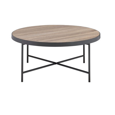 Table basse ronde de style industriel 1pc, meubles de salon en métal avec barre transversale