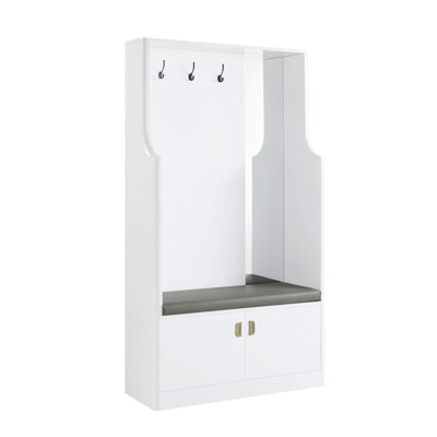 Edelfried Contemporary Rectangular Hall Tree with 3 Hooks and Bench in White by Hokku Designs