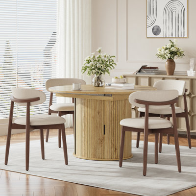 Modern Extendable Round Dining Table Set With Hidden Storage, 47.2"-63" Oval Dining Table With 4 Upholstered Chairs For 4-6