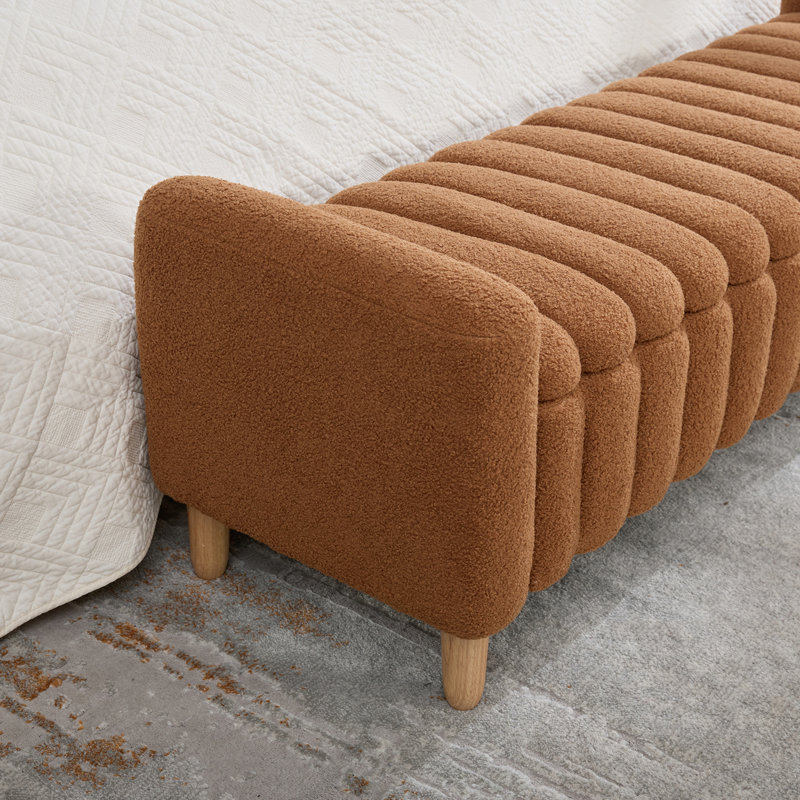 Banc rembourré avec rangement rabattable et accoudoirs, Caramel