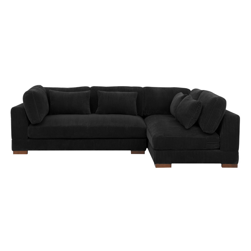Basilius 107" Wide Right Hand Facing Corner Sectional, Left Hand Facing, Black  Corduroy
