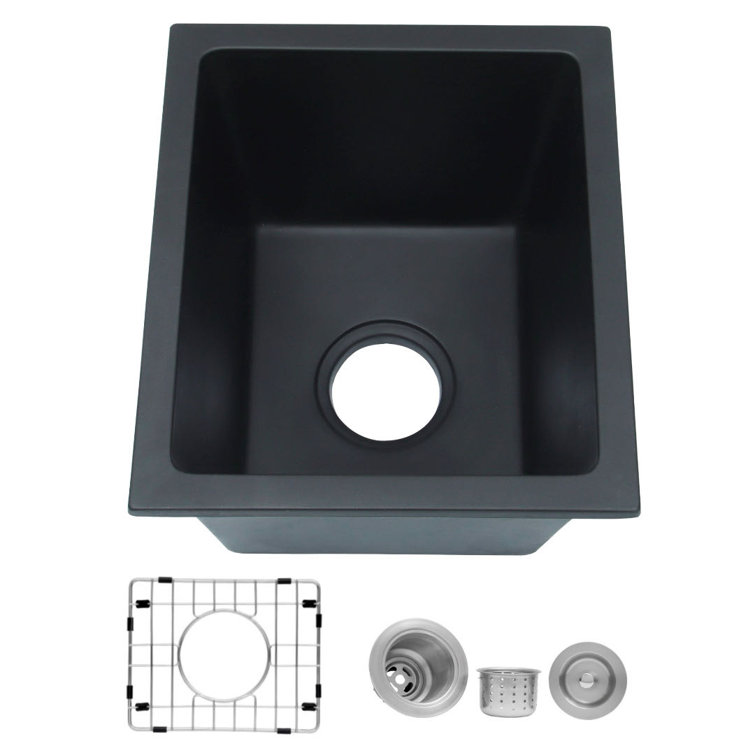 LQS 13''L ×15''W Granite Composite Undermount Bar Prep Sink with Accessories