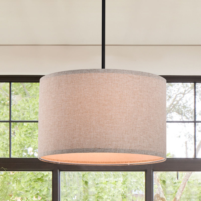 Lustre tambour moderne de style campagnard suspendu avec abat-jour en lin