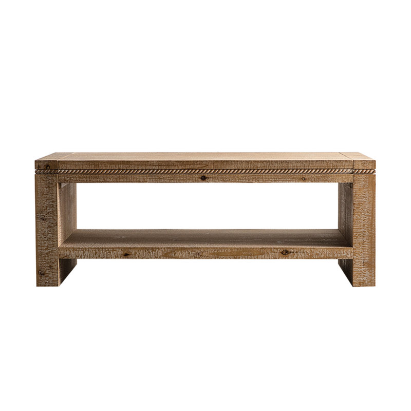 Table basse rustique à 2 niveaux en bois massif avec tablette de rangement pour le salon et le bureau, assemblage rapide et facile à nettoyer