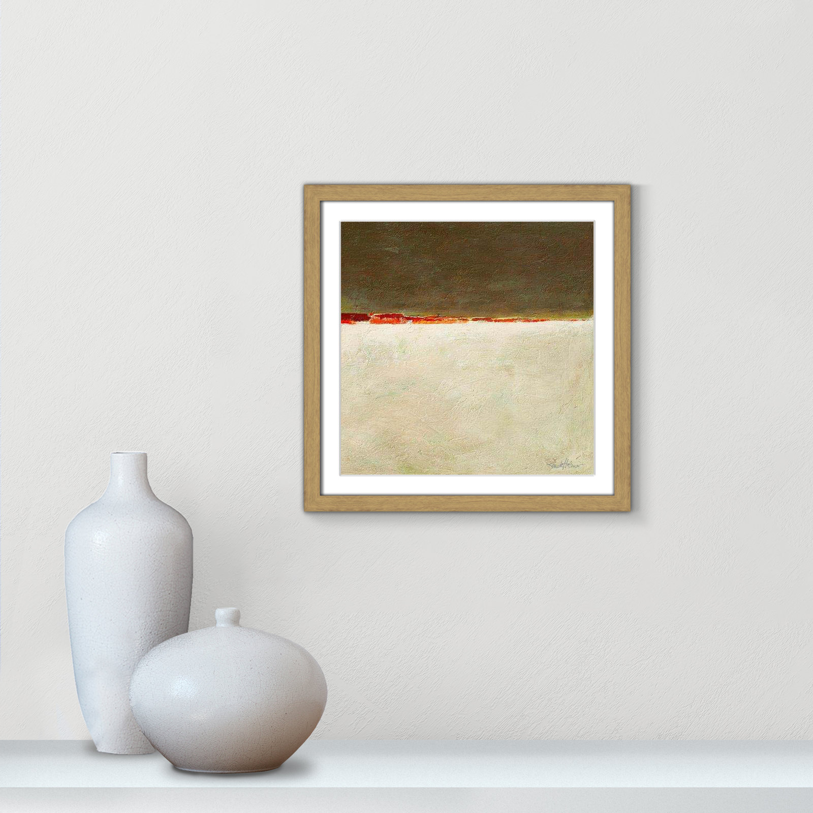 Orange Horizon I by Renate Holzner - Print, 17" H x 17" W x 0.75" D, Natural Framed