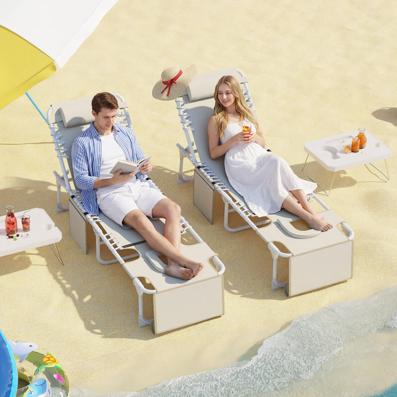 3-in-1 Outdoor Tanning Lounge Chair with Face Hole – 5 Reclining Positions, Folding Side Table & Removable Pillow – Sturdy Sun Lounger for Beach, Pool or Patio – Supports 330 lbs