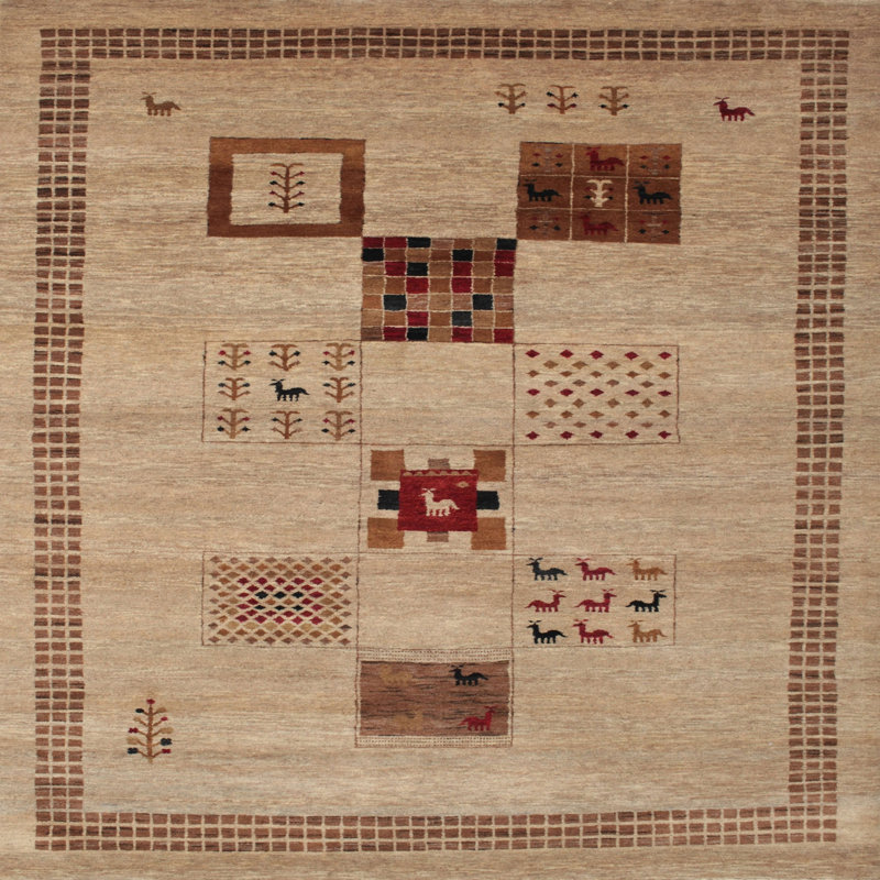 Tapis beige/brun, Carré 6 pi