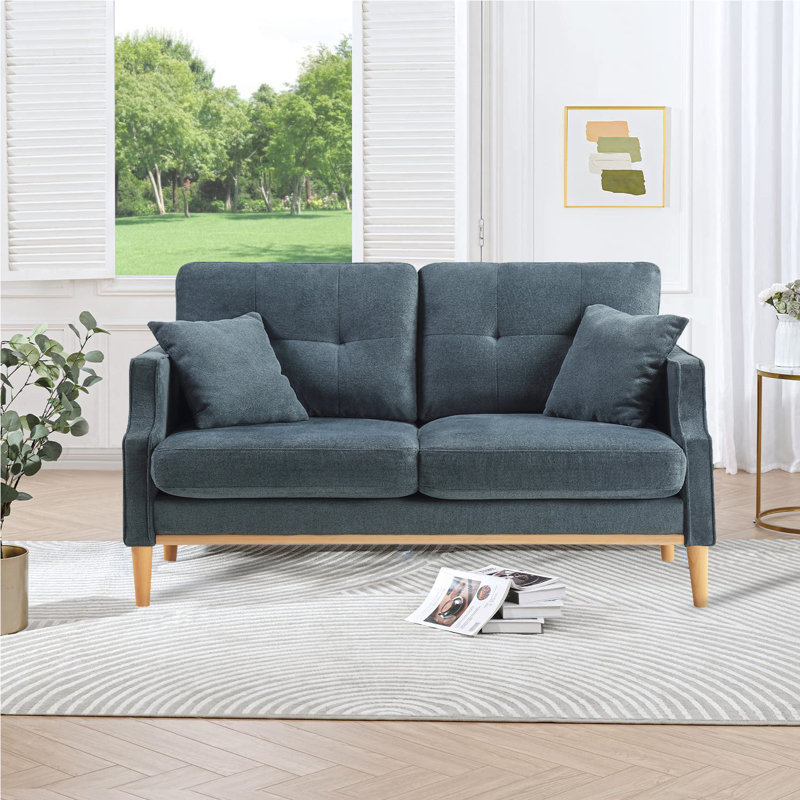 Causeuse à accoudoirs carrés 56,7 po, Polyester bleu foncé