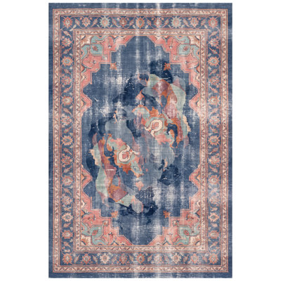 Dockleaf Modern Distressed Solid Teal Pink Cream Non-Slip Low Pile Indoor Outdoor Pet Friendly Living Room Bedroom Dining Room Entryway Hallway Office Washable Rug