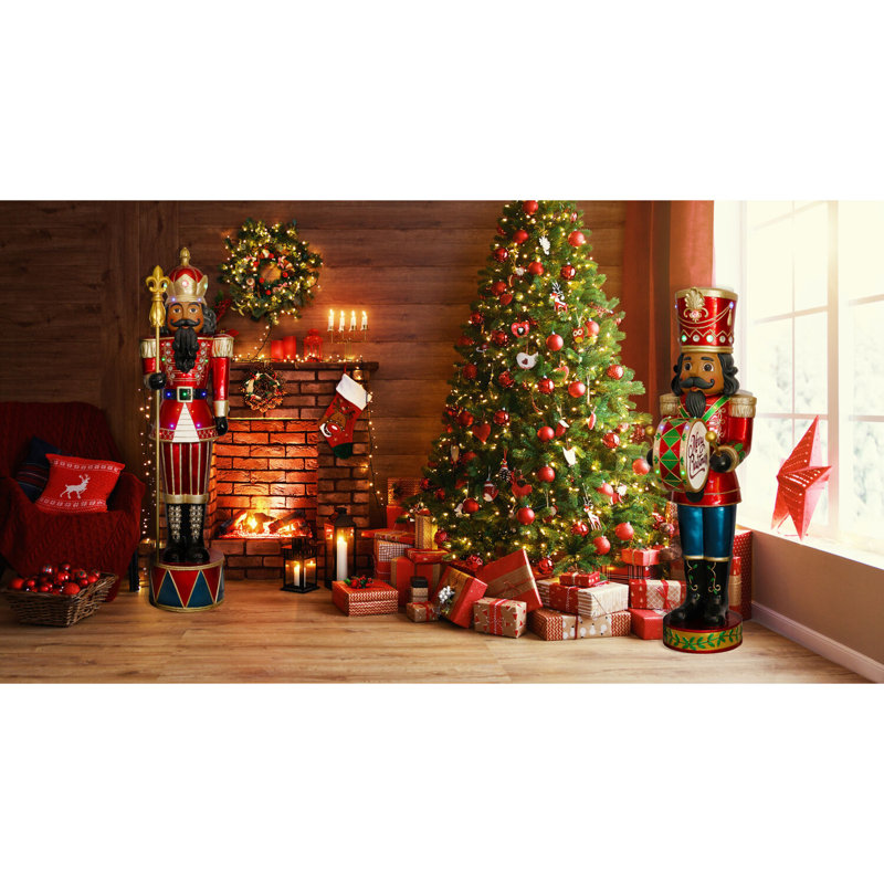 6-Foot Red and Gold LED Nutcracker Greeter Statue