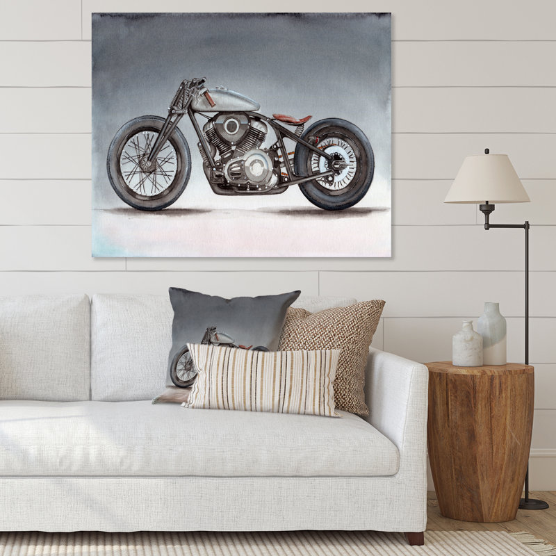 Moto personnalisée sur fond gris - impression sur toile, Toile tendue, H 24 po x l 32 po x P 1 po