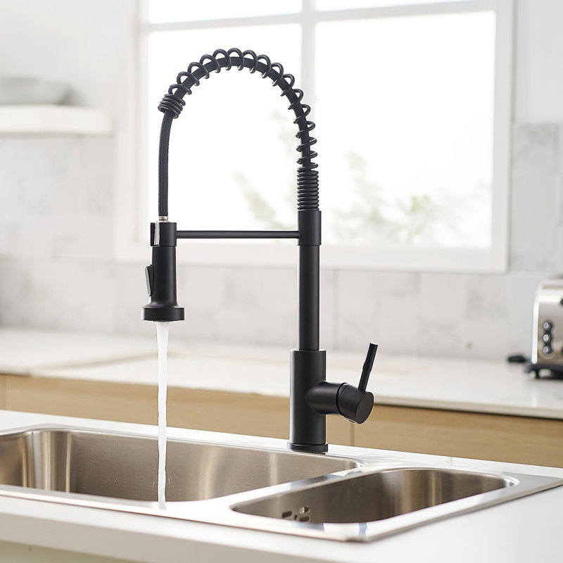 Contemporary Black Kitchen Faucet, Pull Out , To Dirt And Grime Matte Spray Head, Single Lever, Consistent Water, Matte Black