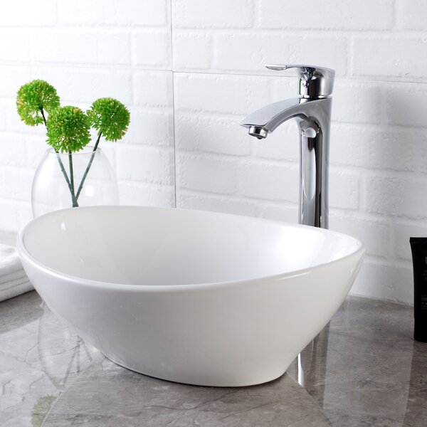 Lordear 13'' White Ceramic Oval Vessel Bathroom Sink | Wayfair