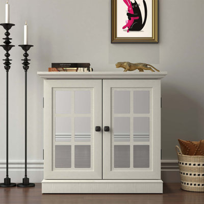 Adjustable Storage Sideboard Cabinet With Decorative Acrylic Mirrored Doors For Versatile Home Use, MDF 3D Wood Grain Finish
