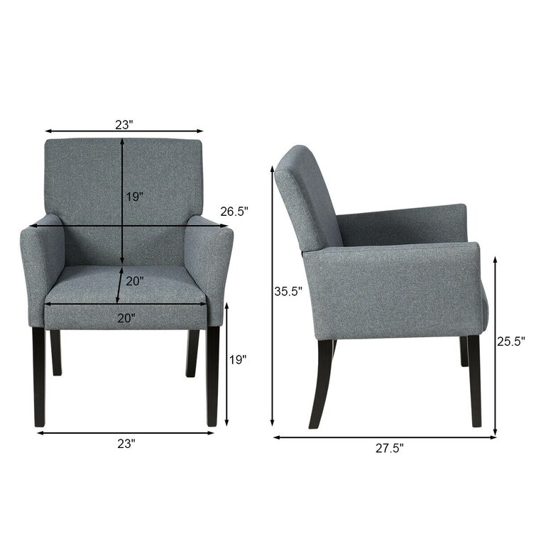 27.5 W Linen Seat Reception Chair with Wood Frame (Set of 2) Costway Finish: Gray