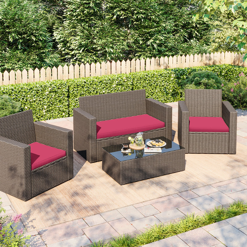 Outdoor Seat Cushions 3” Replacement Cushions Set, Raspberry Pink