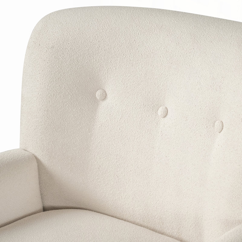 Fauteuil d'appoint moderne capitonné avec pieds en bois d'hévéa, Lin beige
