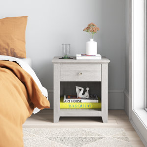 Tevrat 20.8" 1 Drawer Nightstand only in black/knotty oak 