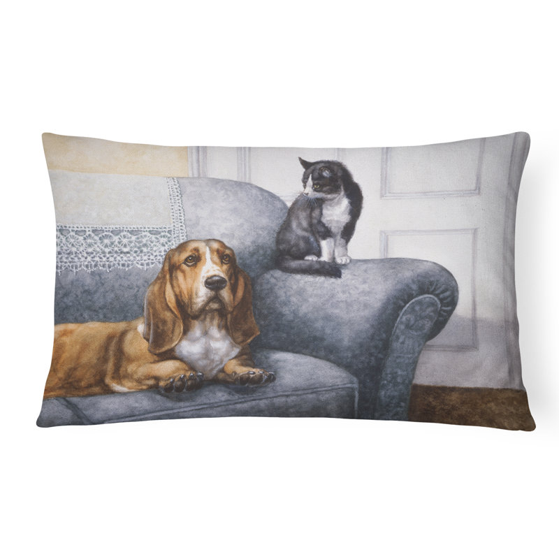  Coussin intérieur / extérieur Basset Hound and Cat on Couch