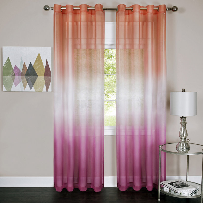 Paire de rideaux semi-transparents avec œillets Wetherell, L 52 po x L 63 po, Rose