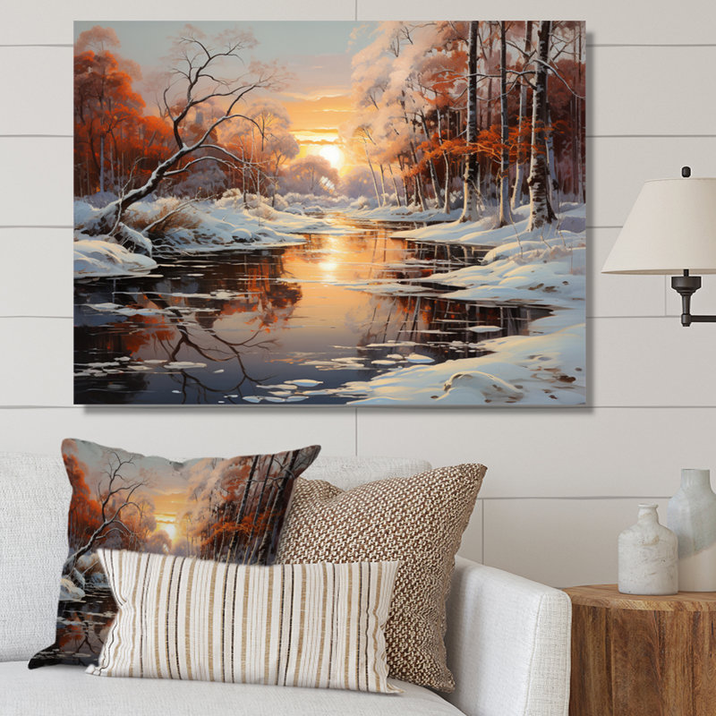 Frozen Wilderness Winter Landscape III - Art mural grand paysage d'hiver, H 24 po x l 32 po x P 1 po, Toile tendue