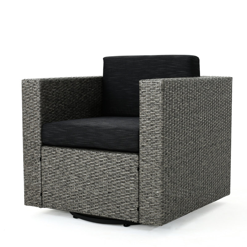 Fauteuil pivotant d'extérieur tendance - gris noir, coussin robuste et imperméable, méridienne et méridienne grise, tissu d'ameublement raffiné, relax