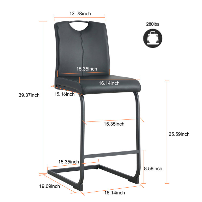 Fauteuil à hauteur de comptoir noir en polyuréthane de 2 places polyvalentes, confortable avec poignée repose-pieds, siège facile à nettoyer et à assembler, poignée apaisante.