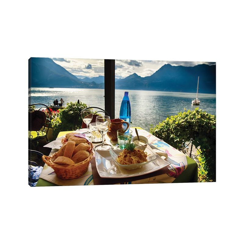 Food On A Restaurant Table With A Lake View by George Oze - Wrapped Canvas Print, 101.6 cm H x 66.04 cm W x 1.91 cm D