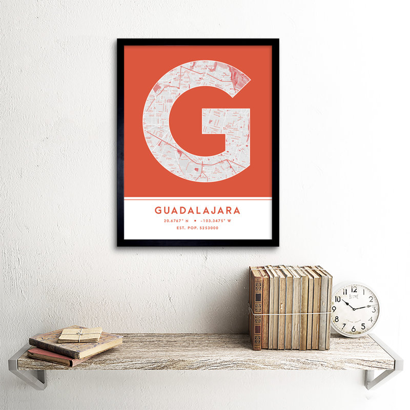 Guadalajara City Map Guadalajara Mexico City Map Orange - Single Picture Frame Typography