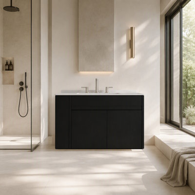 Meuble-lavabo flottant 30 po avec lavabo, armoire en contreplaqué avec portes doubles à fermeture en douceur et armoire de rangement latérale, lavabo en marbre de culture 0,6 po avec dosseret