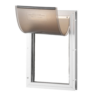 Pet Door, 8.27" x 11.93" Aluminum Frame with Lock and Flap System, Easy to Install in Interior or Exterior Doors, Weatherproof Doggy Door, Pet Door Suitable for Cat Doggie Kitties (White-Small)