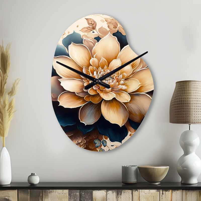 Orange clair et bleu foncé Dhalia III - horloge asymétrique traditionnelle en métal, forme unique, Petit