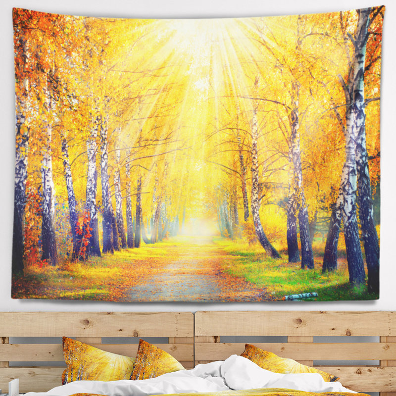 Arbres d’automne en tapisserie sunray landscape, H 32 po x l 39 po
