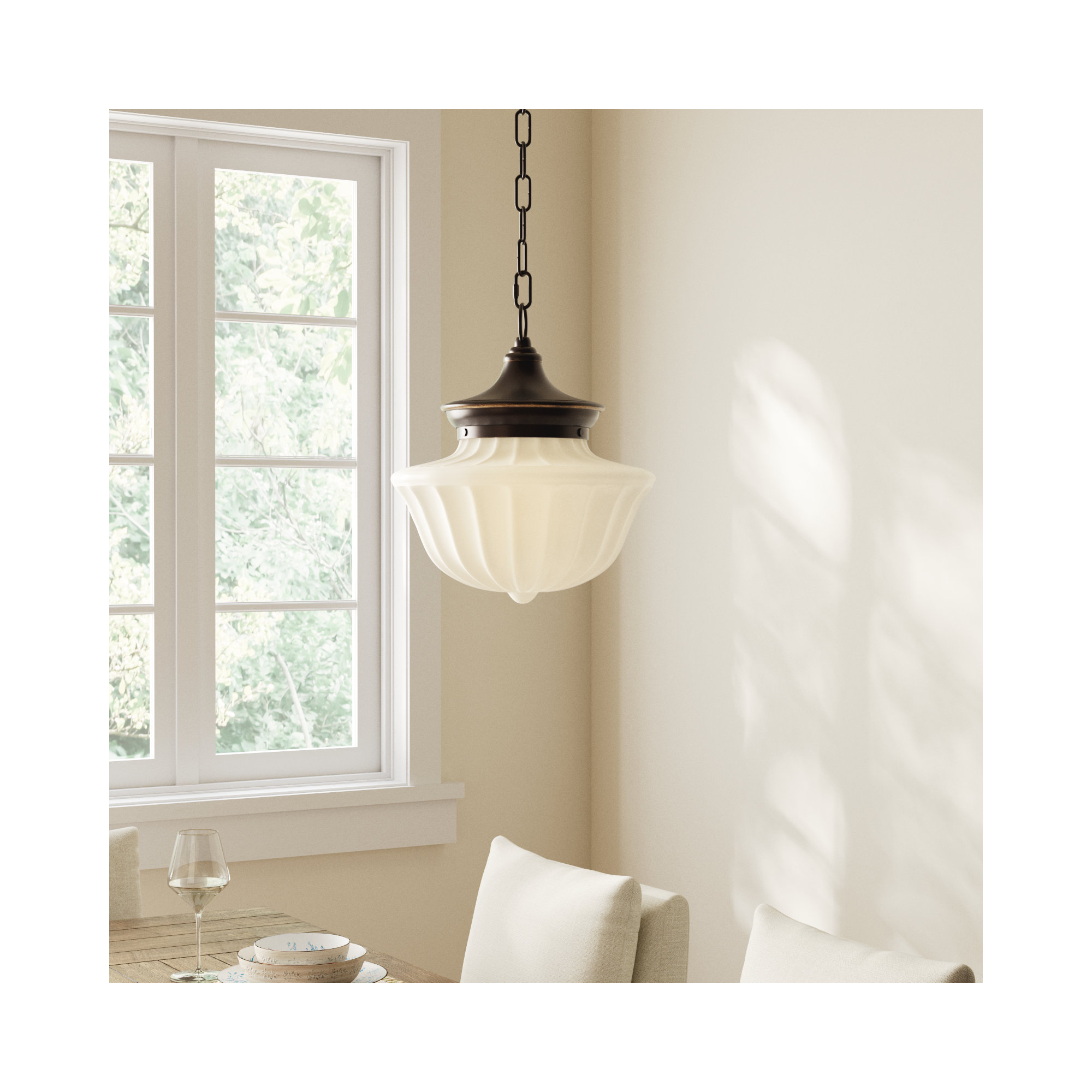 Maisie Single Light Glass Pendant, Old Bronze, 72.5" H x 15" W